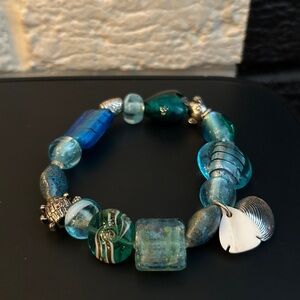 Dichroic and Artisan/Lampwork Glass Aquatic themed Bracelet (Size 7)